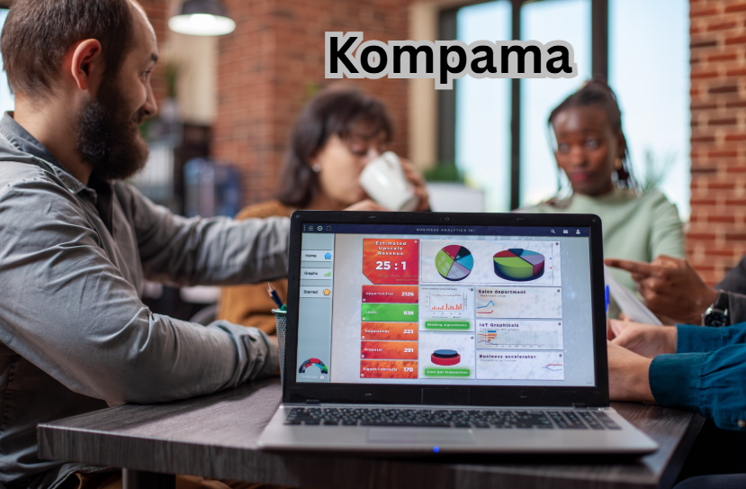 Kompama digital business platform dashboard interface showing marketing analytics workflow automation tools in modern online growth environment